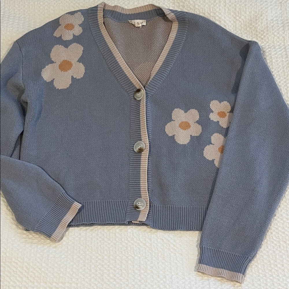 Hem & Thread Blue Floral Cardigan Sweater